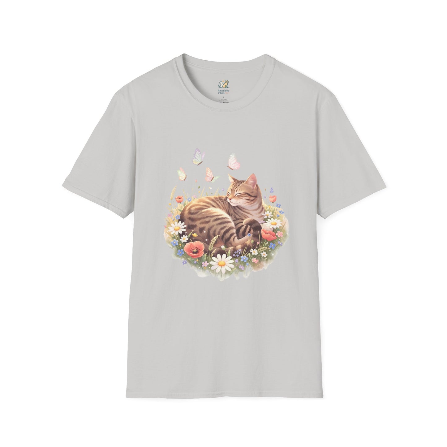 Tabby Cat Curled In Wildflowers T-Shirt