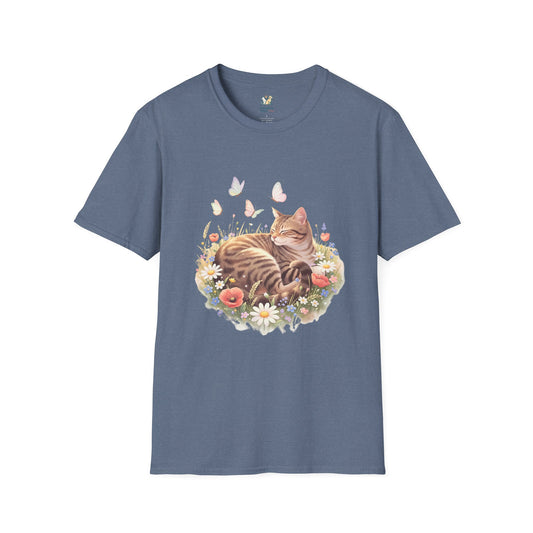 Tabby Cat Curled In Wildflowers T-Shirt