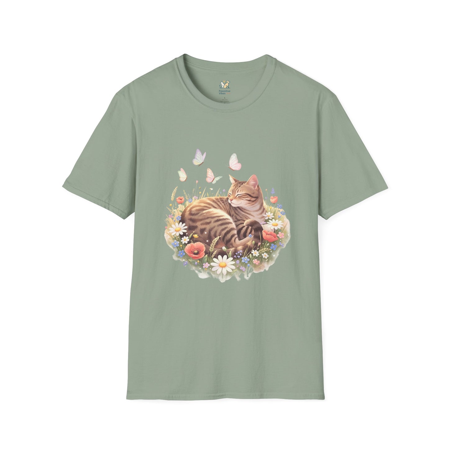 Tabby Cat Curled In Wildflowers T-Shirt
