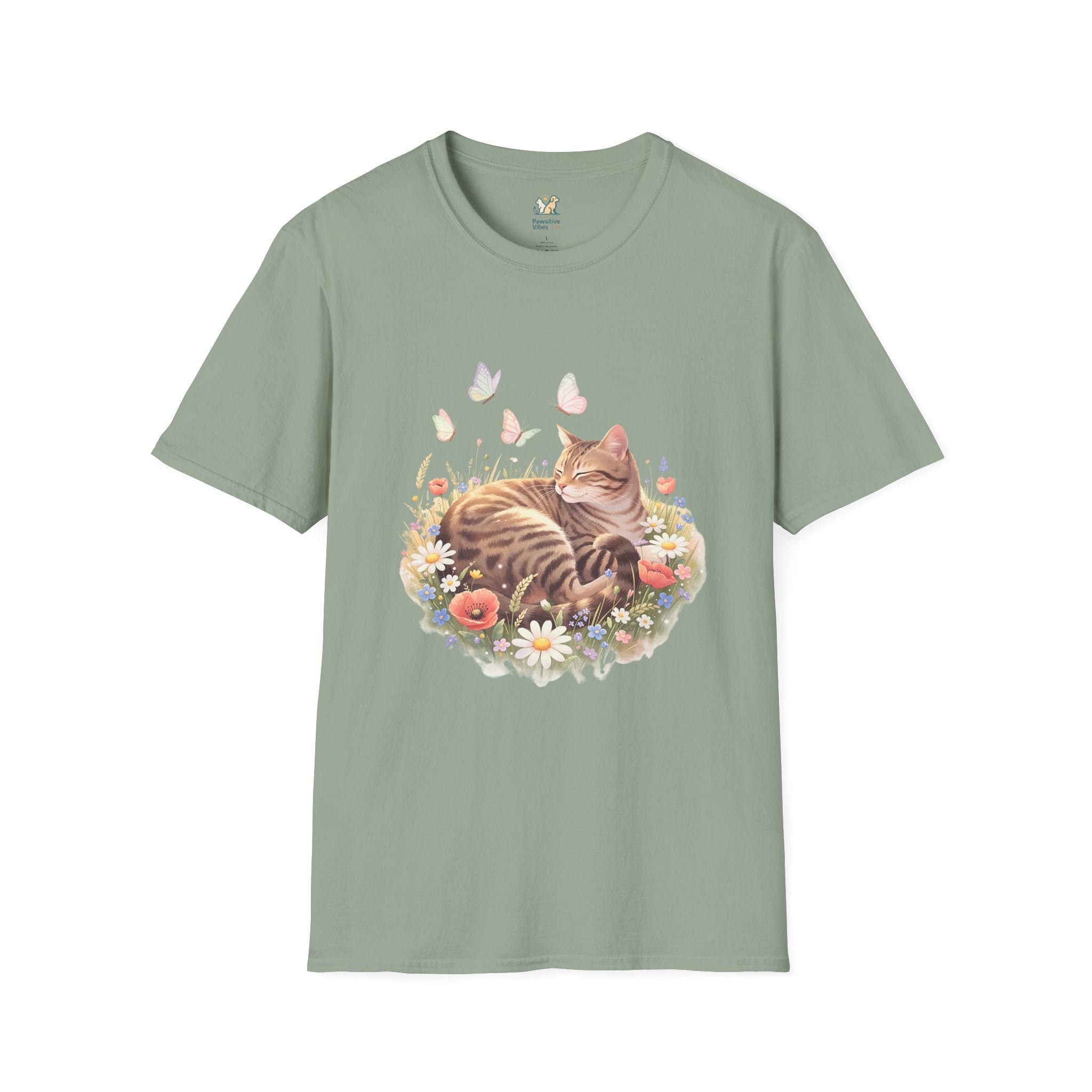 Tabby Cat Curled In Wildflowers T-Shirt