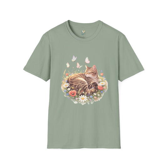 Tabby Cat Curled In Wildflowers T-Shirt