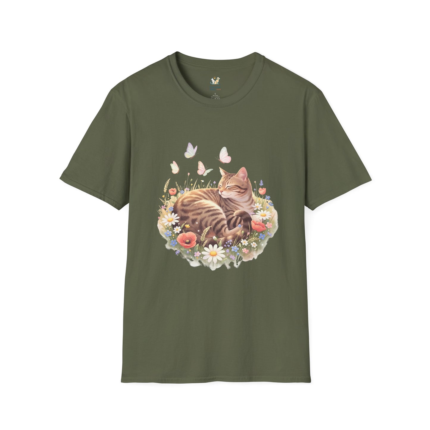 Tabby Cat Curled In Wildflowers T-Shirt