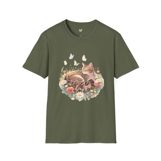 Tabby Cat Curled In Wildflowers T-Shirt