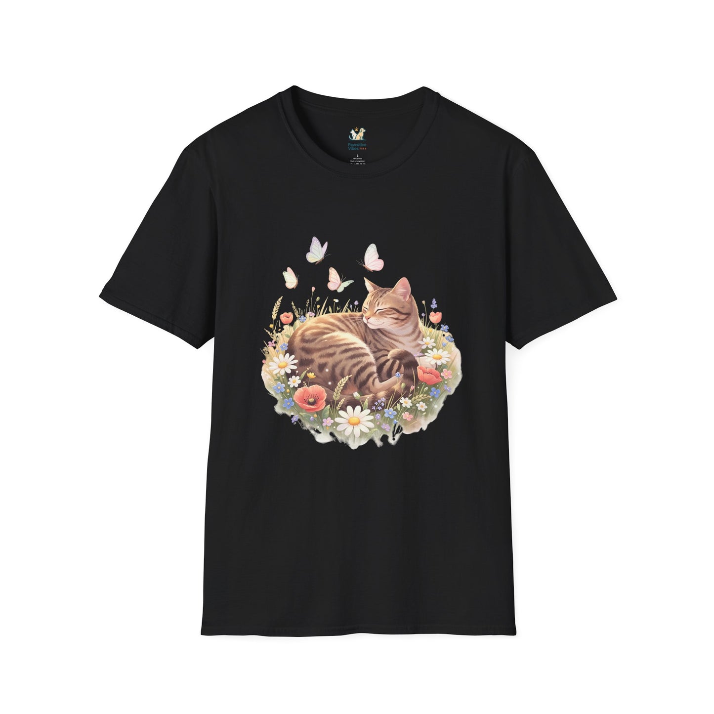Tabby Cat Curled In Wildflowers T-Shirt