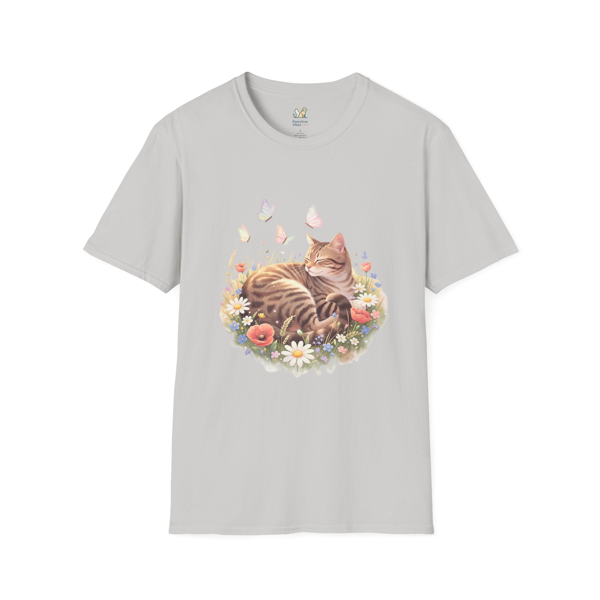 Tabby Cat Curled In Wildflowers T-Shirt