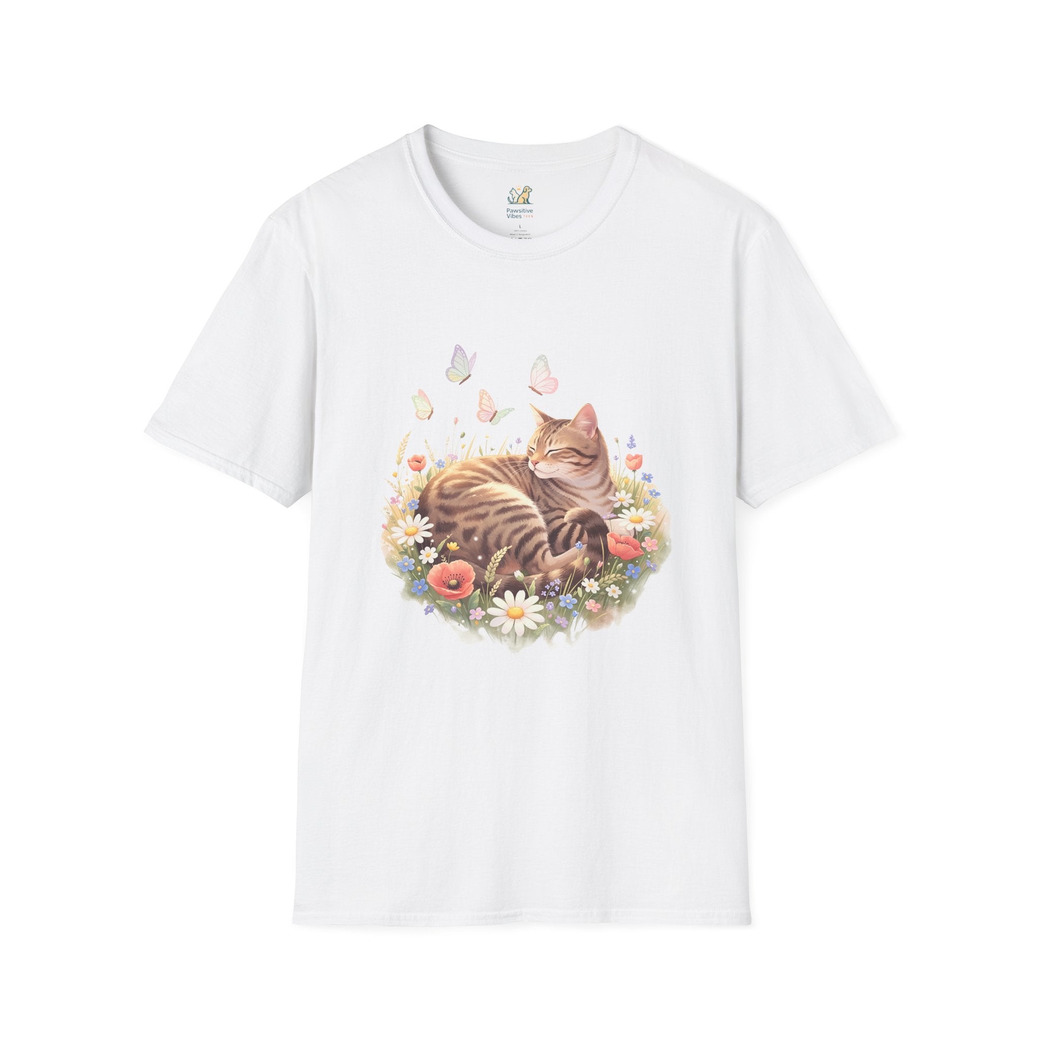 Tabby Cat Curled In Wildflowers T-Shirt