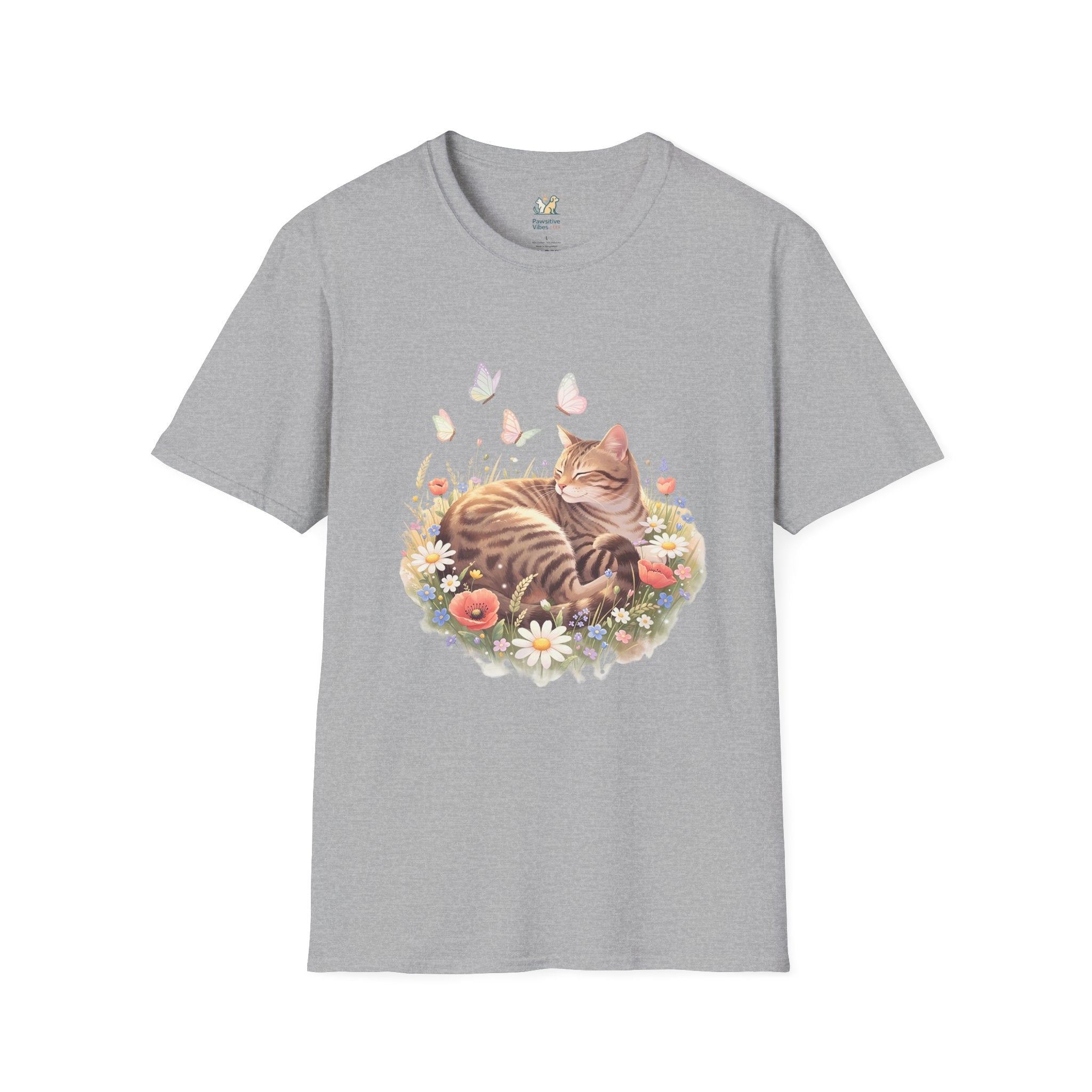 Tabby Cat Curled In Wildflowers T-Shirt