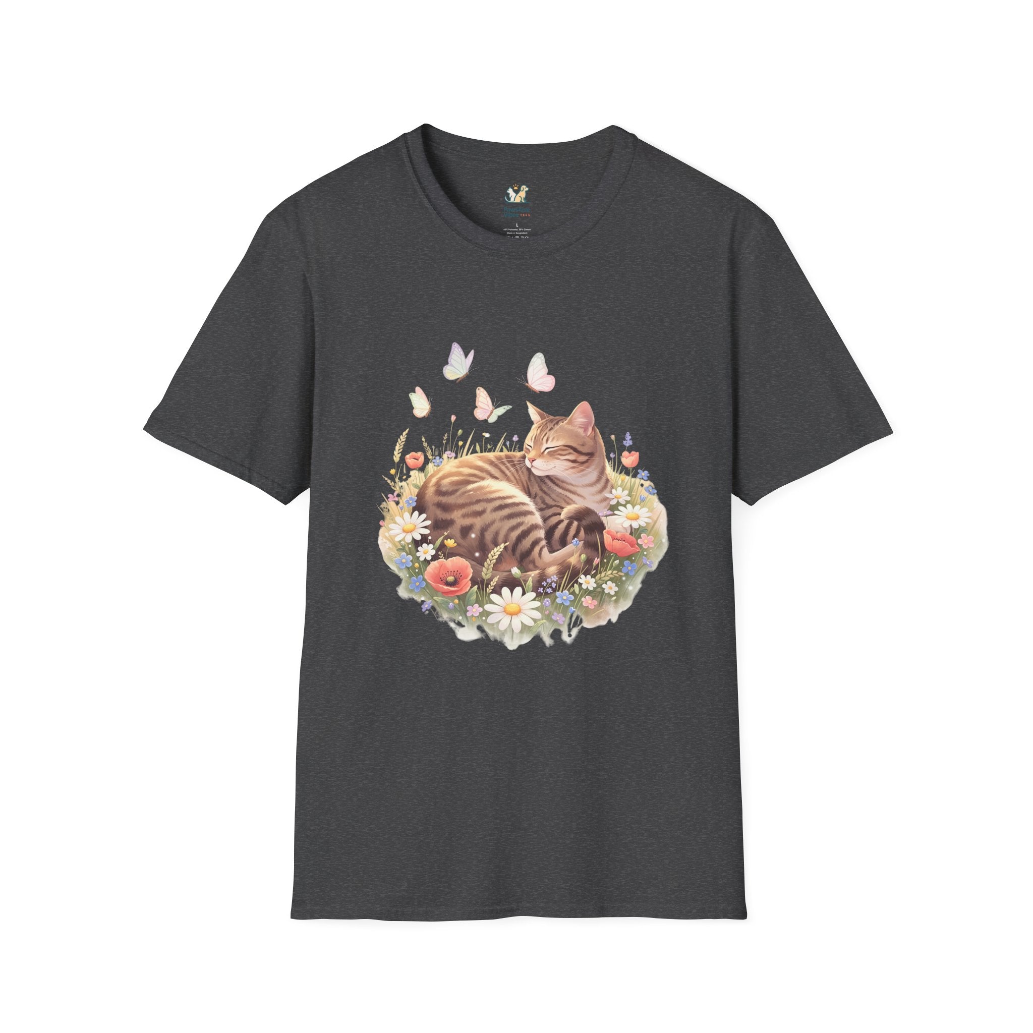 Tabby Cat Curled In Wildflowers T-Shirt
