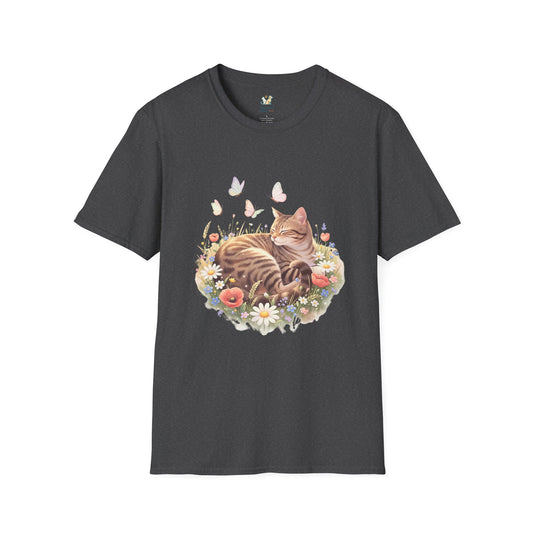 Tabby Cat Curled In Wildflowers T-Shirt