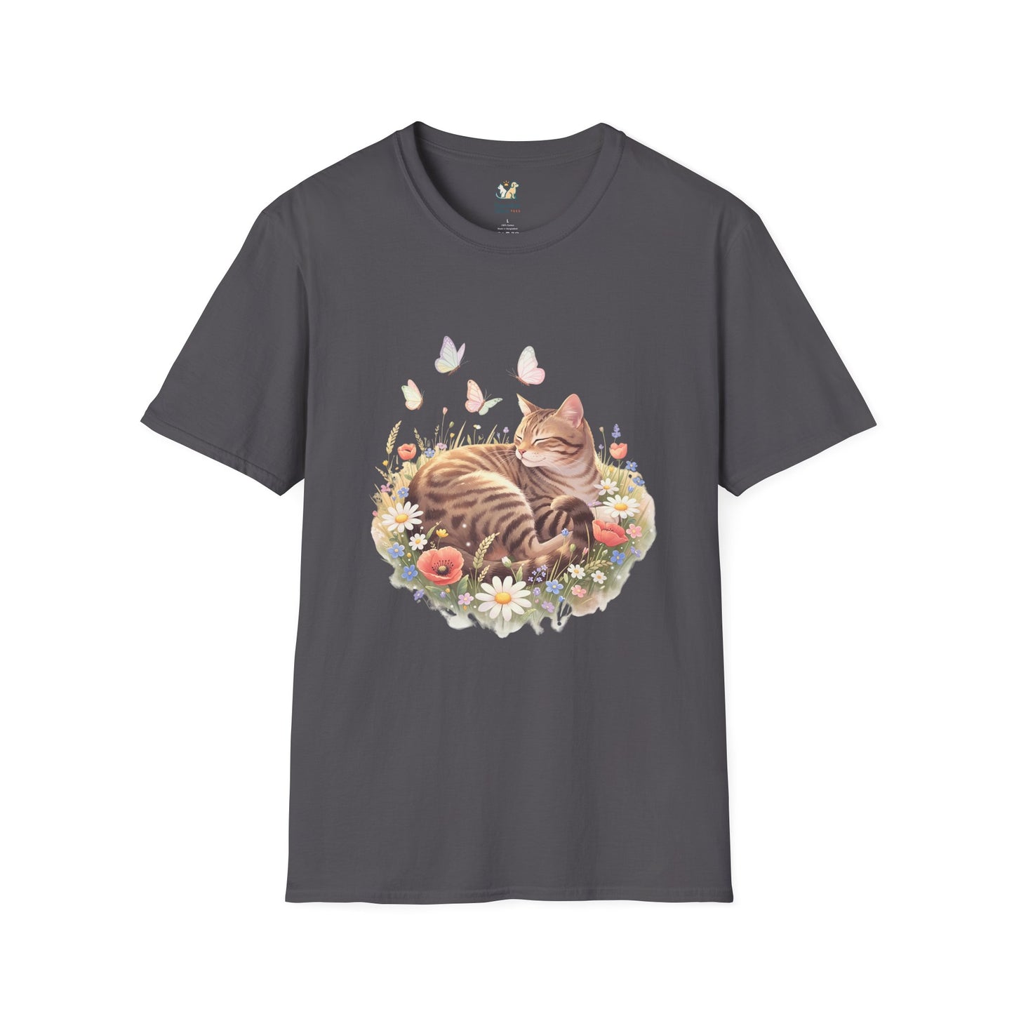 Tabby Cat Curled In Wildflowers T-Shirt