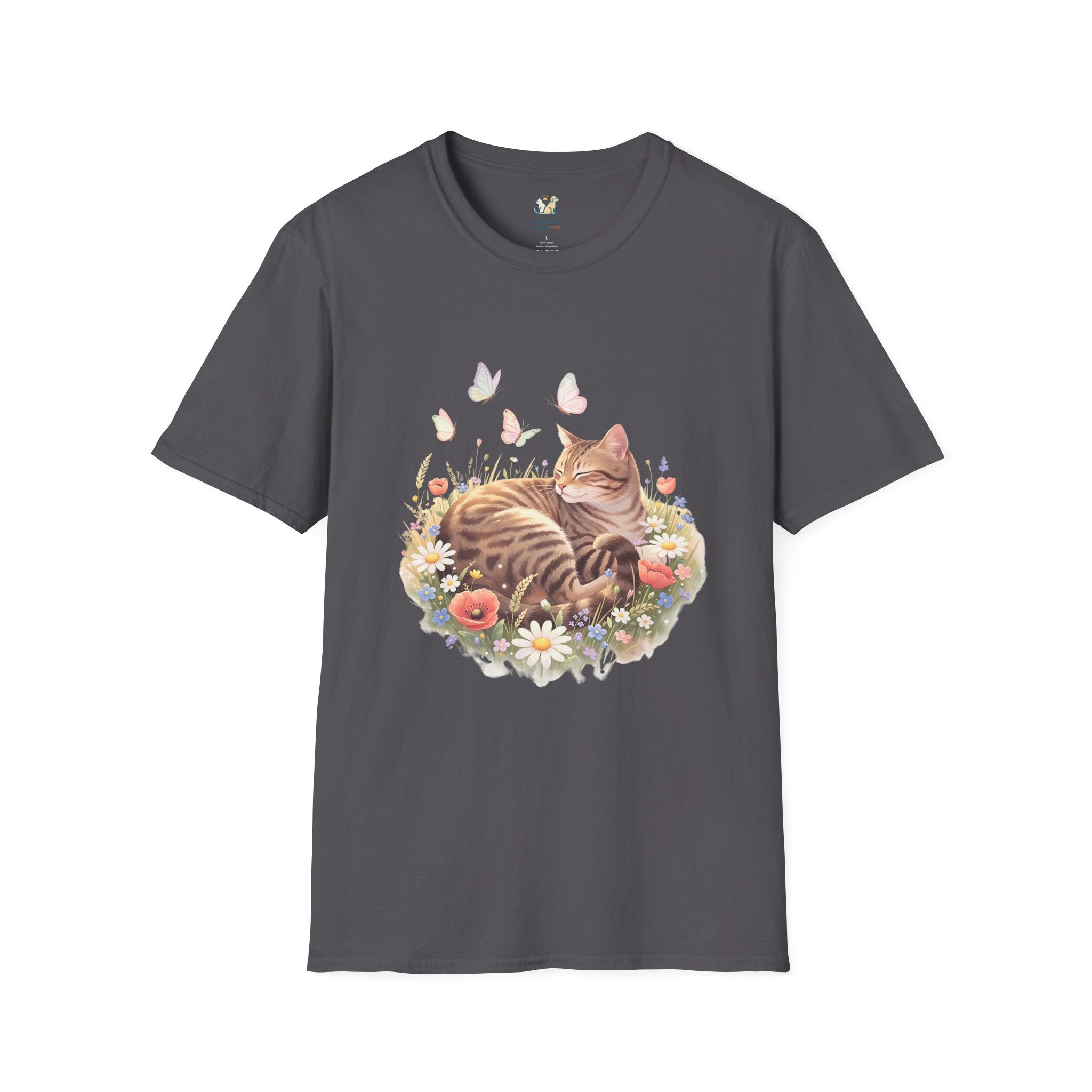 Tabby Cat Curled In Wildflowers T-Shirt