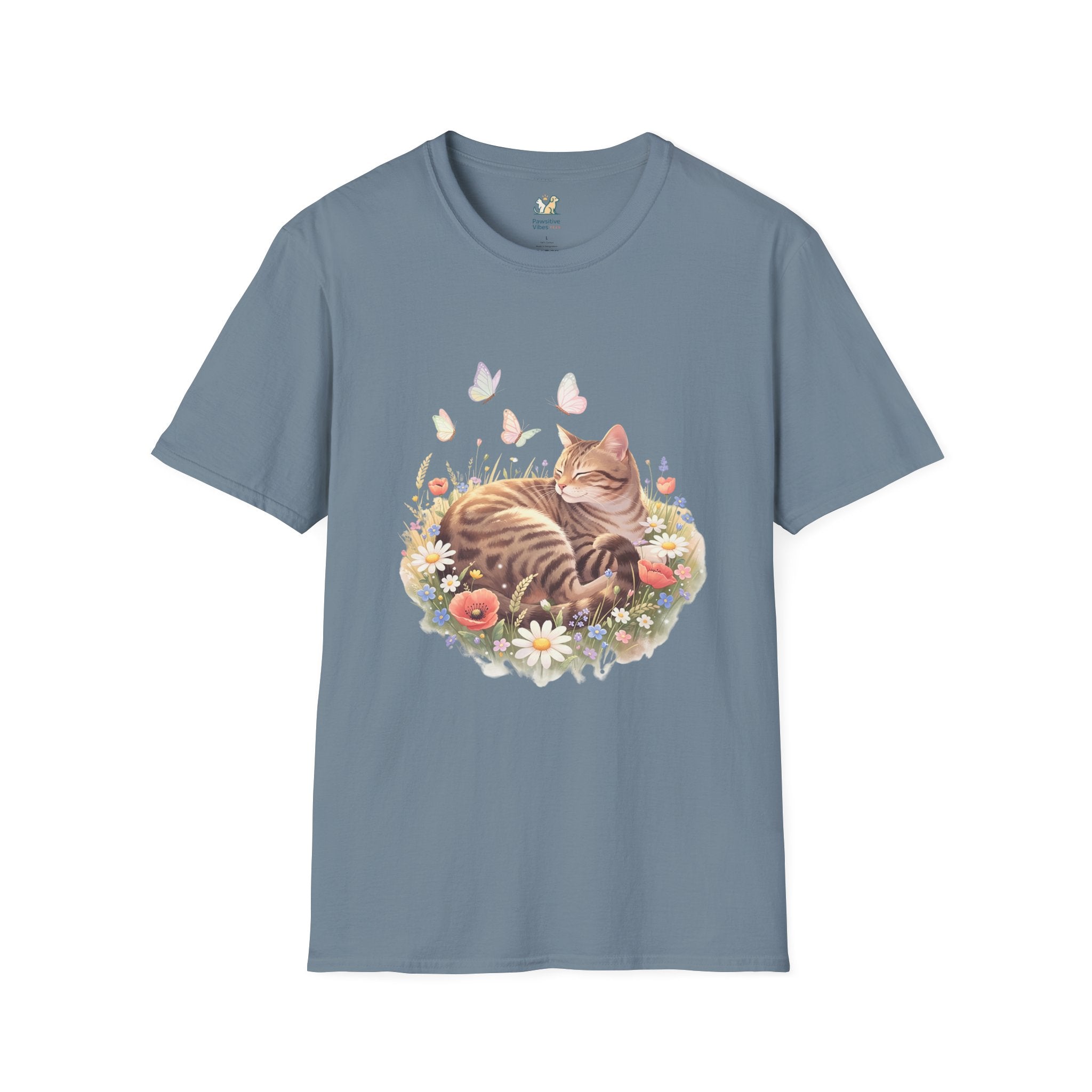 Tabby Cat Curled In Wildflowers T-Shirt