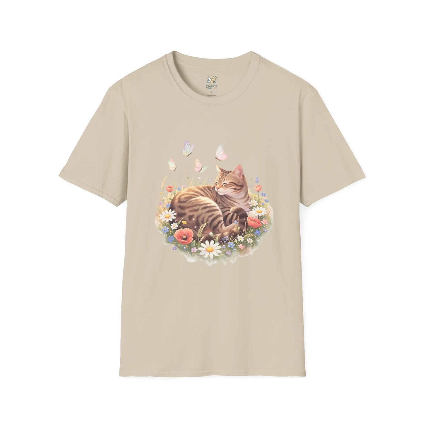 Tabby Cat Curled In Wildflowers T-Shirt