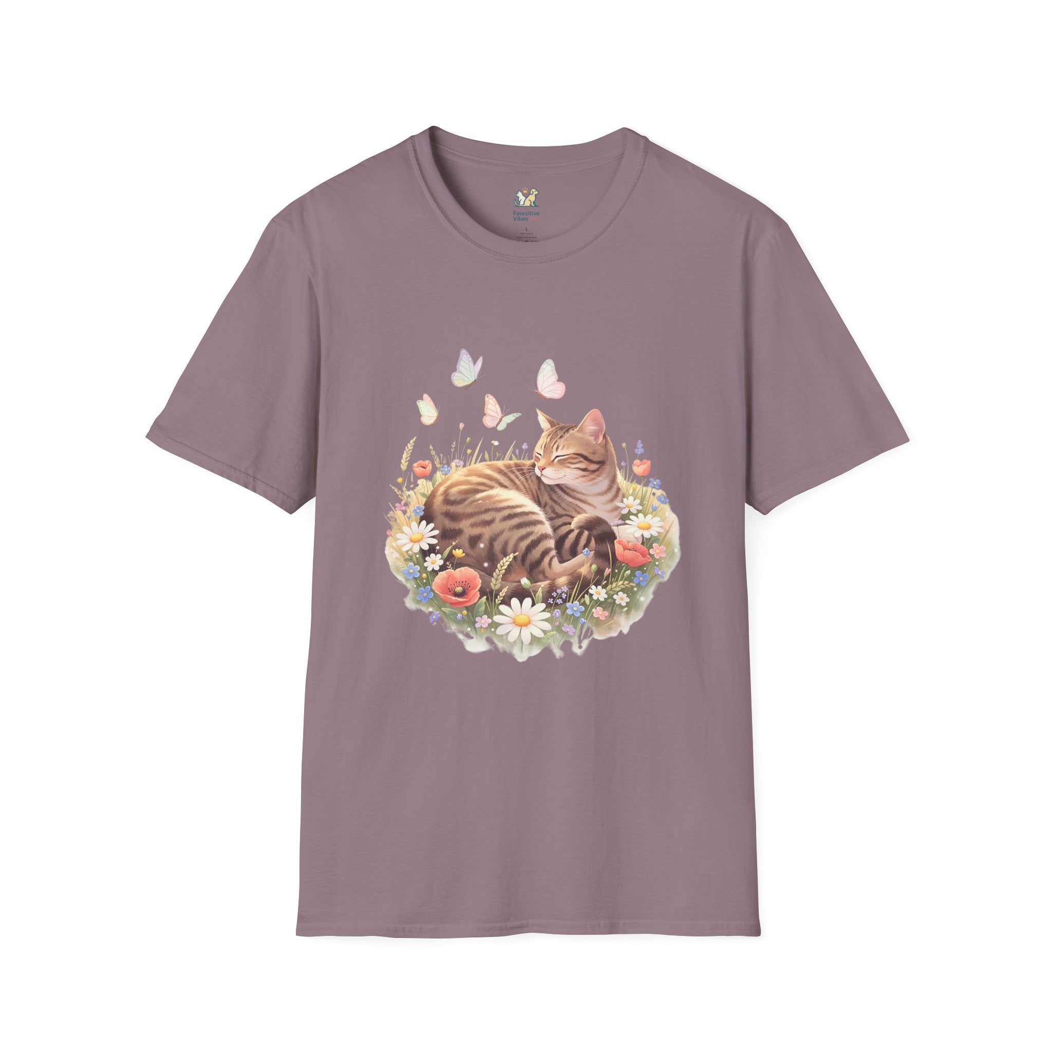 Tabby Cat Curled In Wildflowers T-Shirt